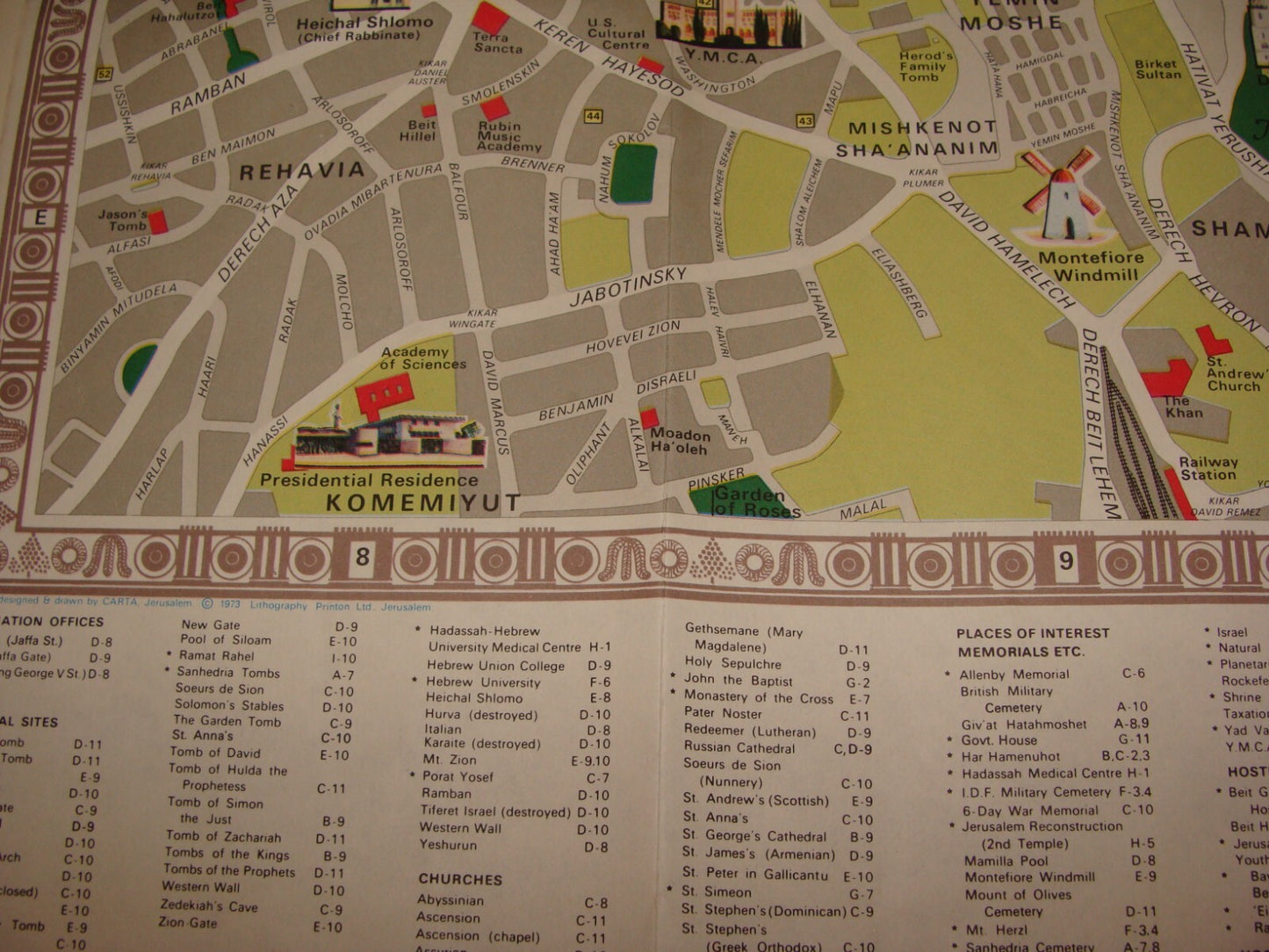 Map Jewish Judaica Israel Israeli JERUSALEM 1973 Guide Info Brochure