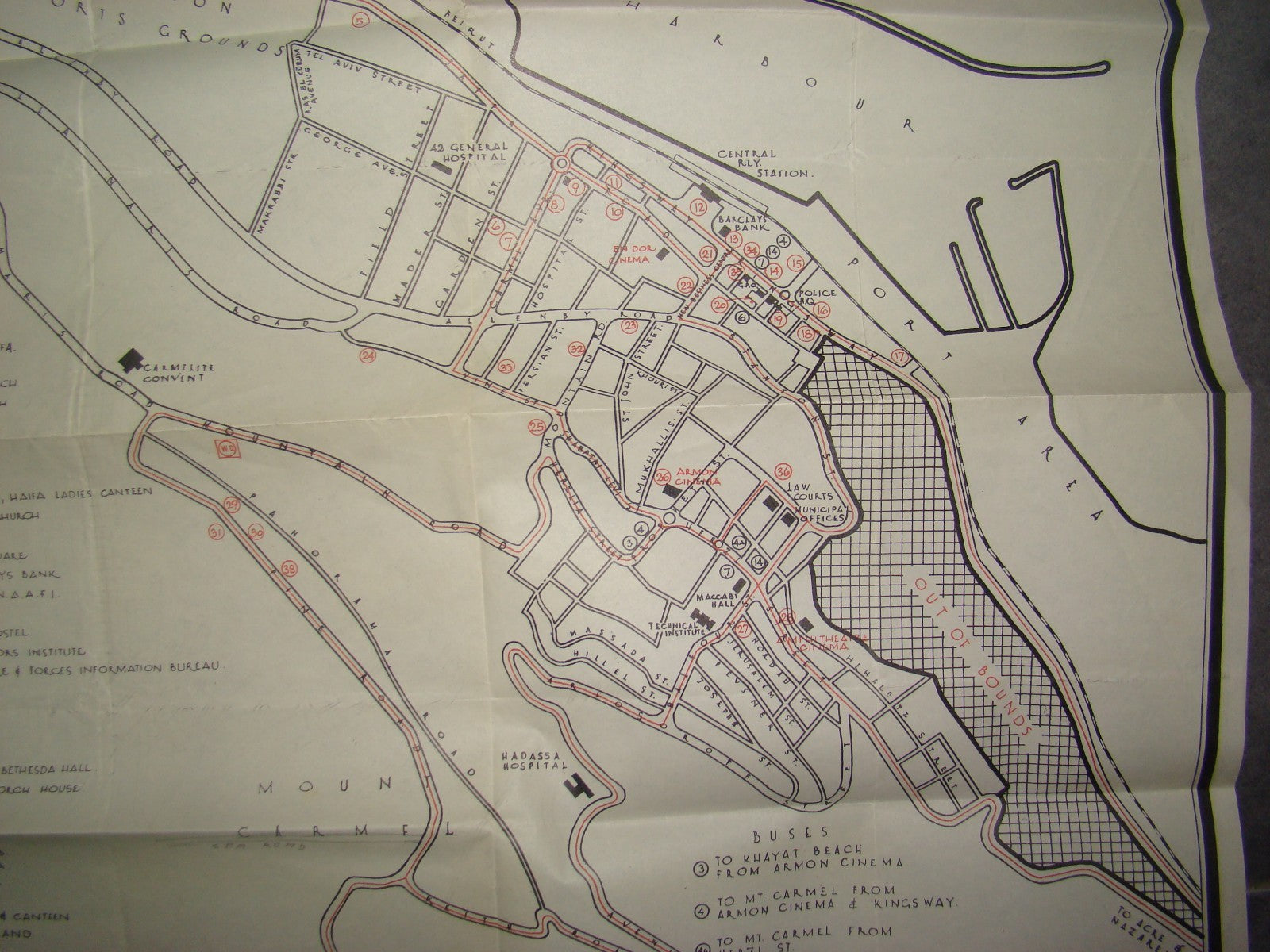 RARE Palestine Eretz Israel WW2 1945 British Army Sarafand Map Haifa Route Bus