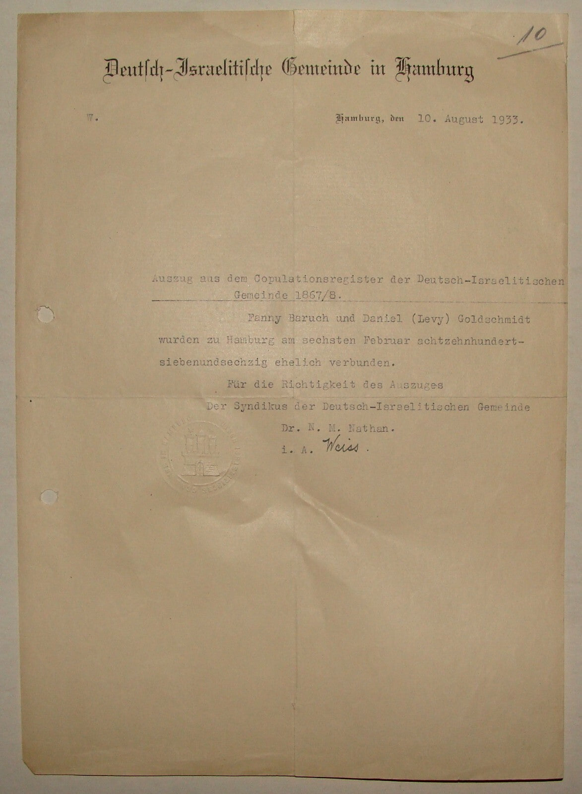 Germany Letter Jewish Judaica 1933 German   Hamburg Jews Levy Goldschmidt
