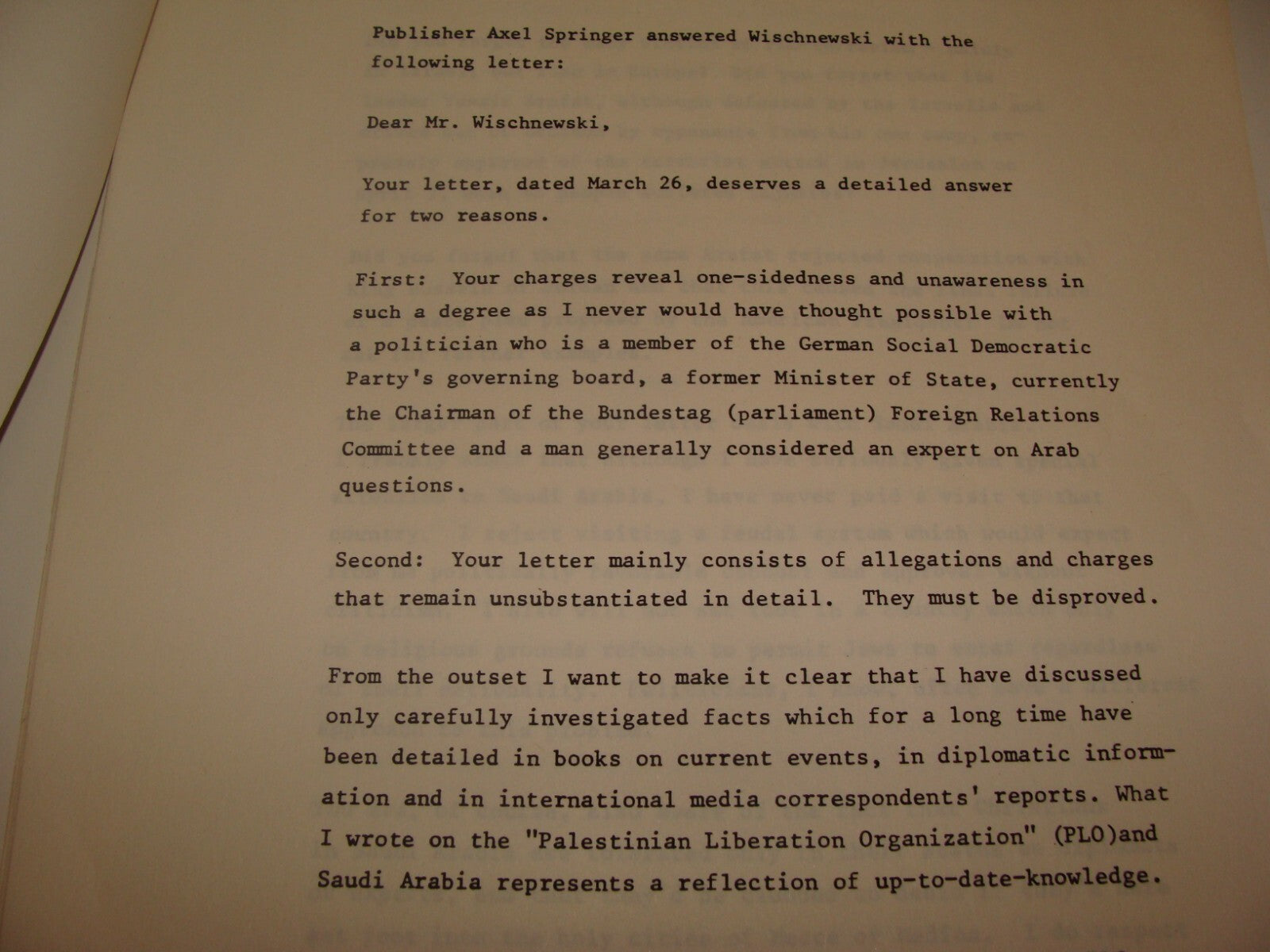 Germany Paper Palestine Jewish 1984 German DIE WELT Israel Wischnewski Springer