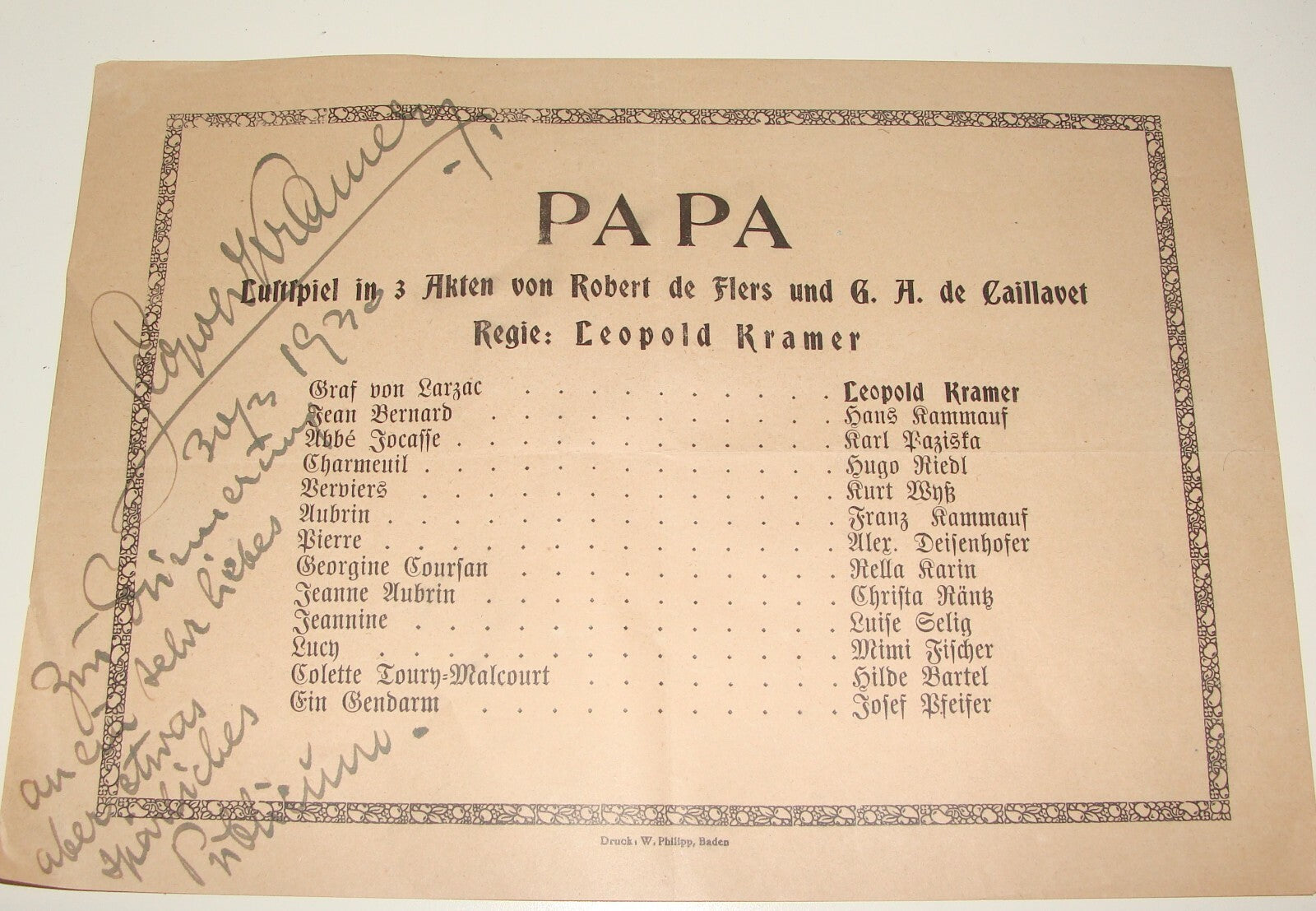 LEOPOLD KRAMER SIGNED AUTOGRAPH Austria Theater Film Actor Ad Wien Vienna PAPA
