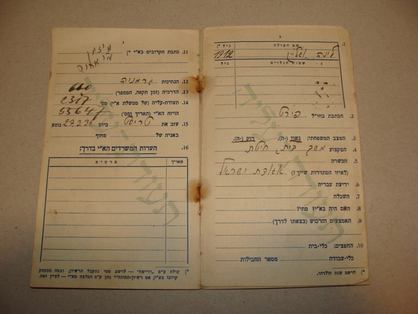 Jewish Agency Palestine Israel Warsaw Office German Immigrant Certificate Hebrew