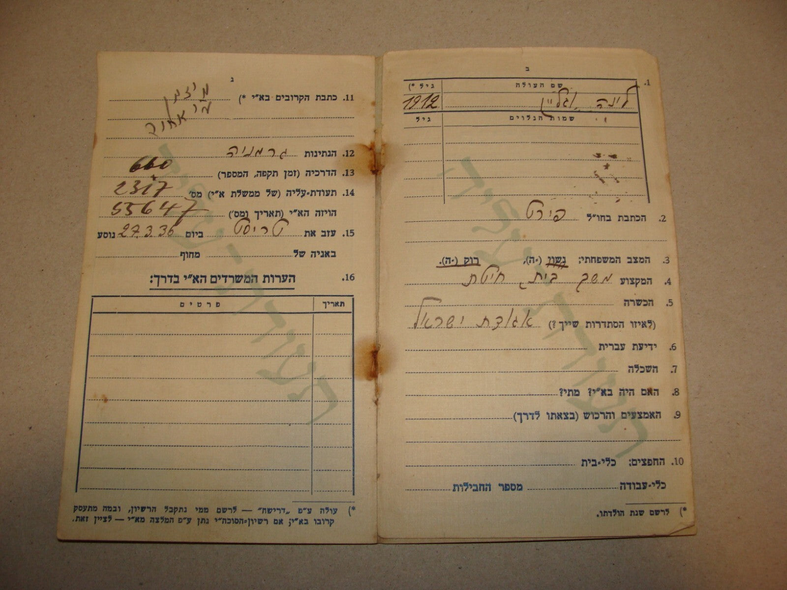 Jewish Agency Palestine Israel Warsaw Office German Immigrant Certificate Hebrew