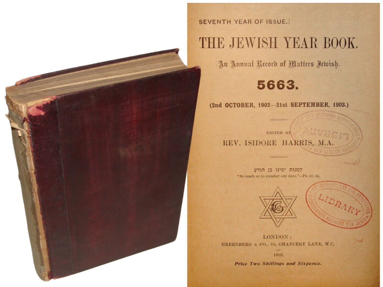 Book Jewish RARE Judaica 1902 THE YEAR London England Rabbi Isidore Harris