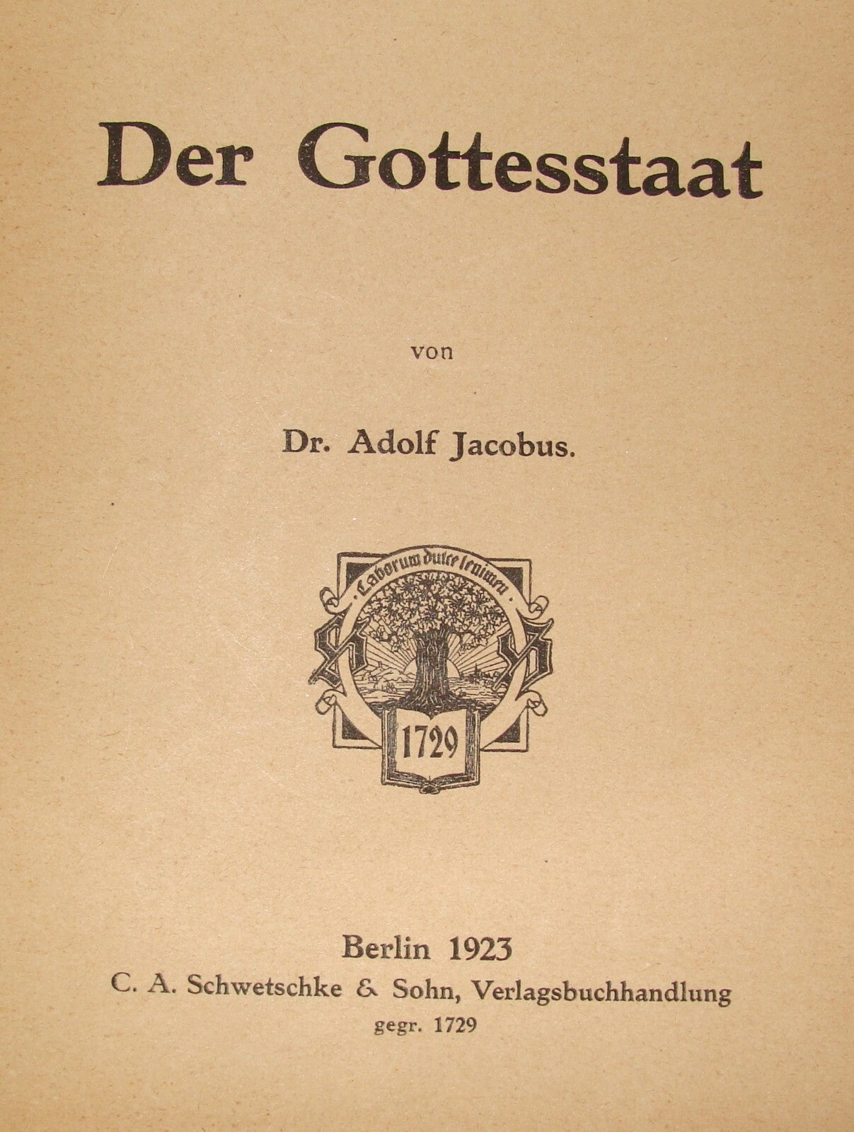 Germany Book Jewish Der Gottesstaat Rabbi Dr. Jacobus Adolf 1923 German Judaica