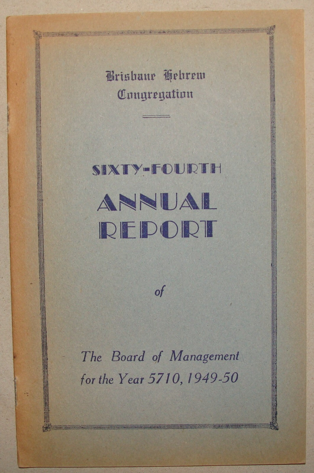 Report Jewish Judaica 1949-50 Brisbane Hebrew Congregation Australia Synagogue