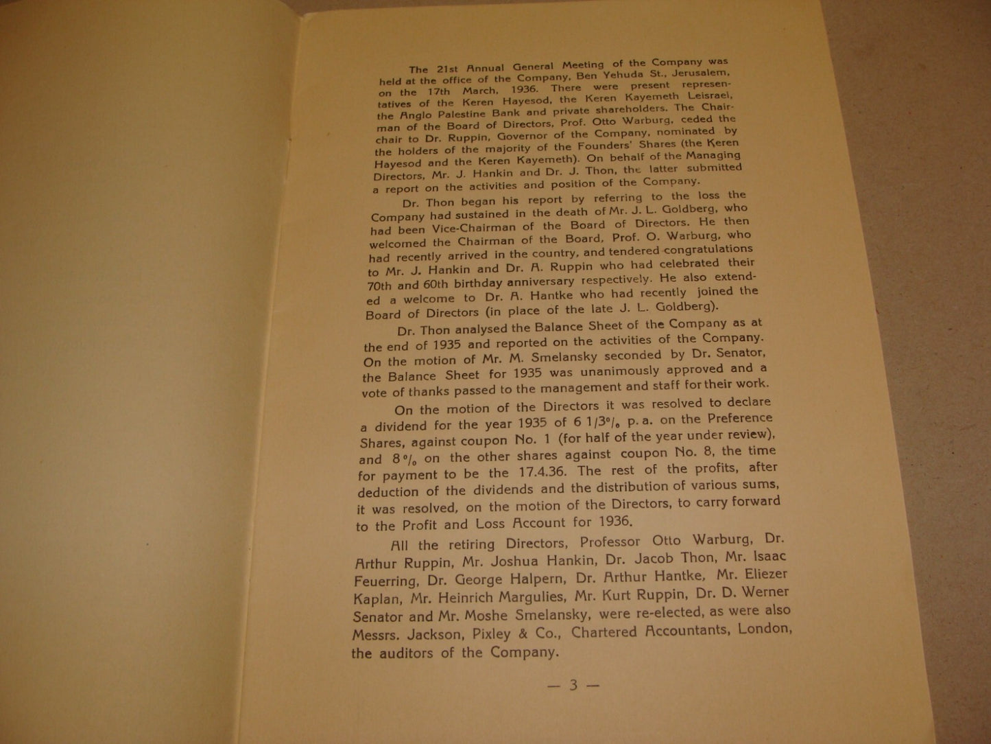 Report Palestine 1935 Israel Land Development Company London Jerusalem Zionist