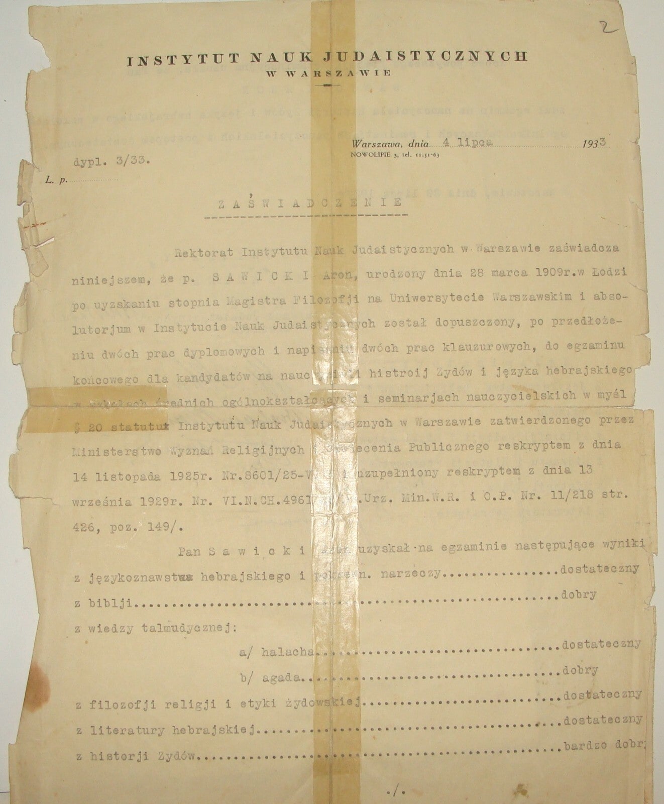 Letter Jewish RARE Judaica Poland Warsaw 1933 judaistycznych SIGNED Destroy WW2