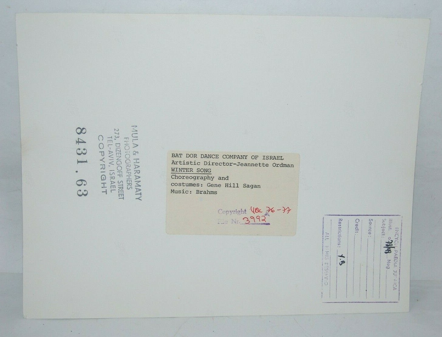 Photo Jewish israel israeli Winter Song BAT DOR Show Mula Haramaty