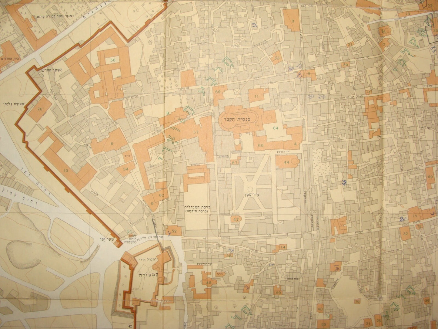 Map Israel F. J. SALMON Jerusalem Old City Revised 1970 Hebrew