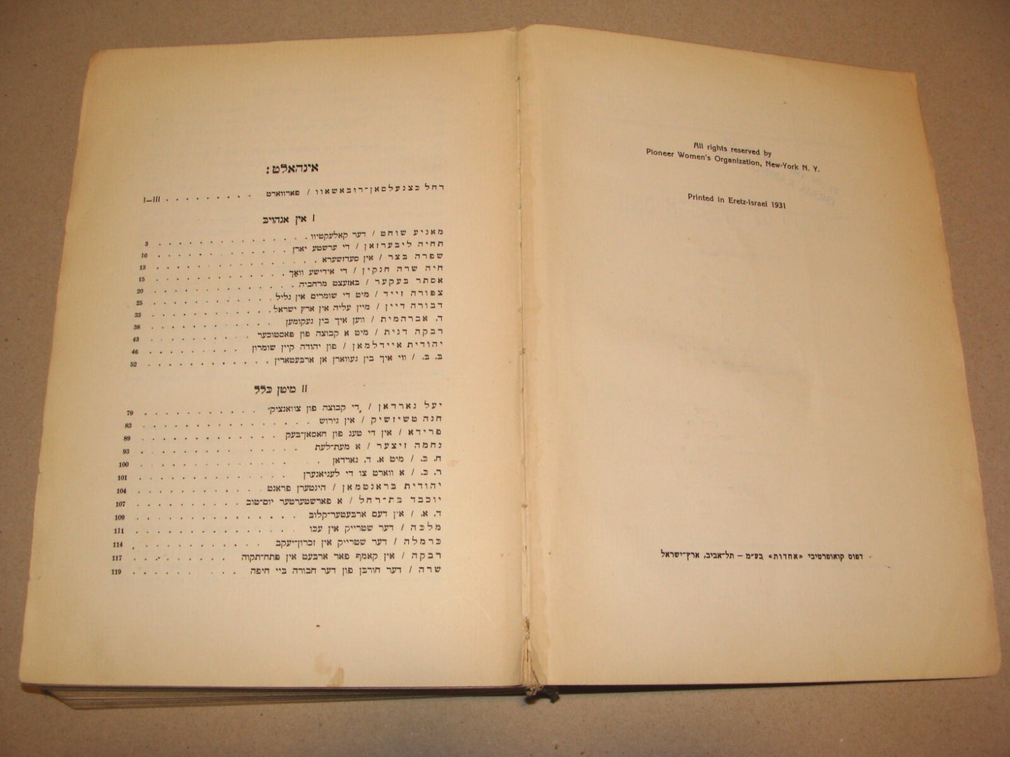 Book Jewish Judaica 1931 Palestine Israel Yiddish Zionist Women Rachel Ben Zvi