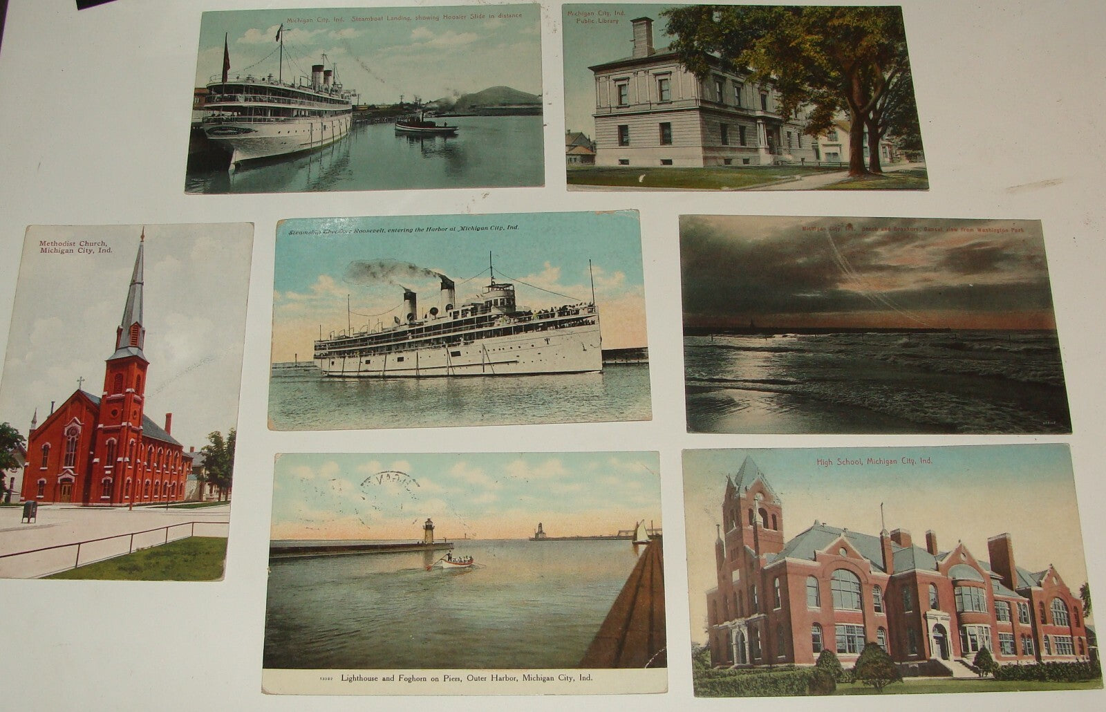 1910s UNITED STATES MICHIGAN CITY INDIANA POSTCARD LOT COLLECTION X7