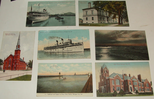 1910s UNITED STATES MICHIGAN CITY INDIANA POSTCARD LOT COLLECTION X7