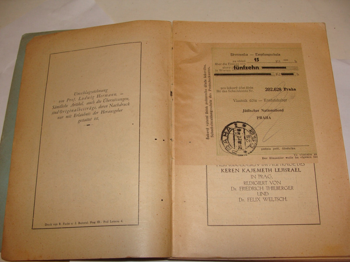 Book Jewish Judaica 1928 National Fund German Czech Prague Zionist Palestine