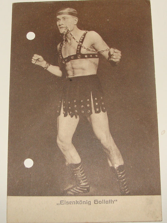 Germany 1900s German EISENKONIG GOLIATH Photo Postcard Giant Iron Fighter