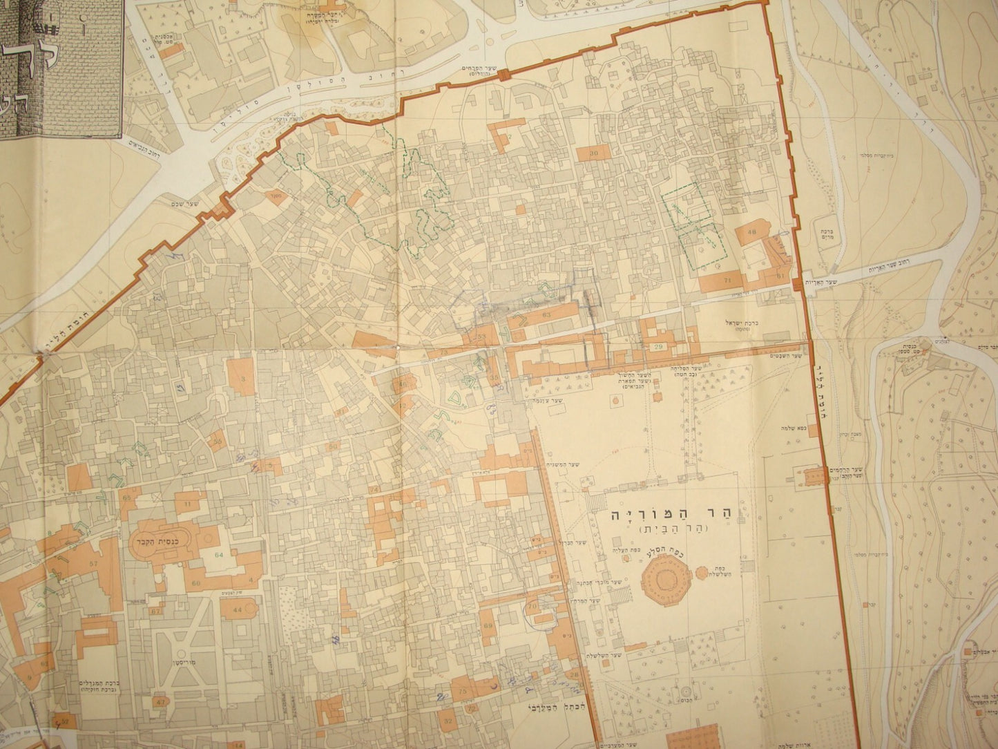 Map Israel F. J. SALMON Jerusalem Old City Revised 1970 Hebrew