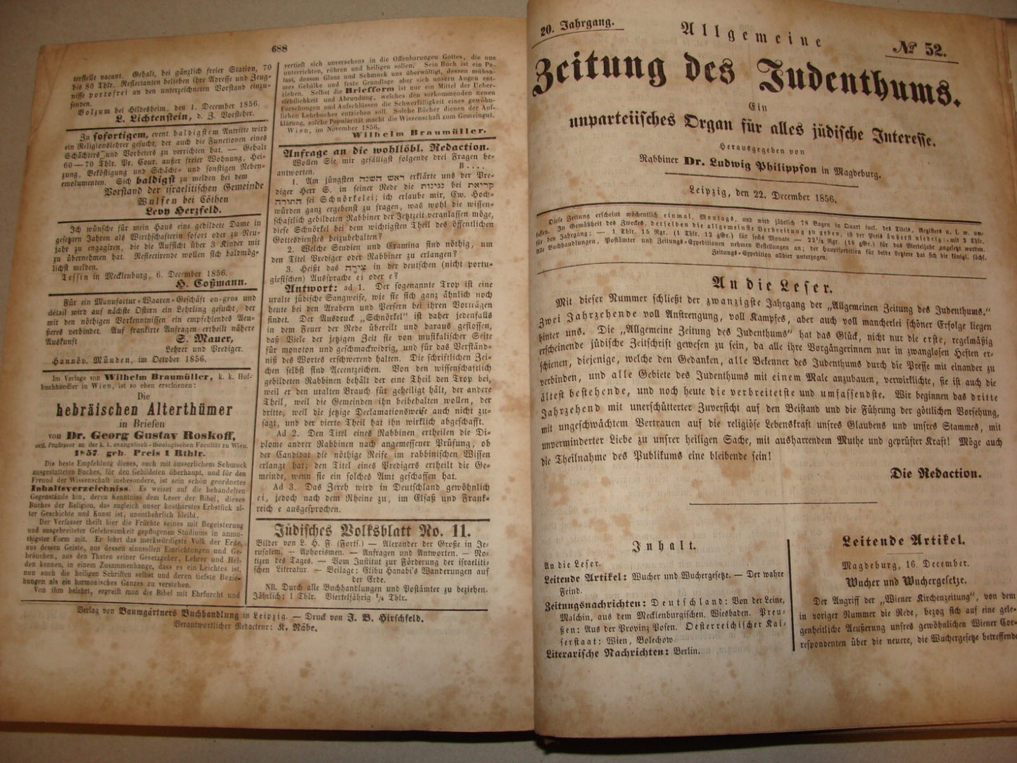 Germany Newspaper Jewish Book Judaica German Leipzig COMPLETE YEAR X52 ISSUES