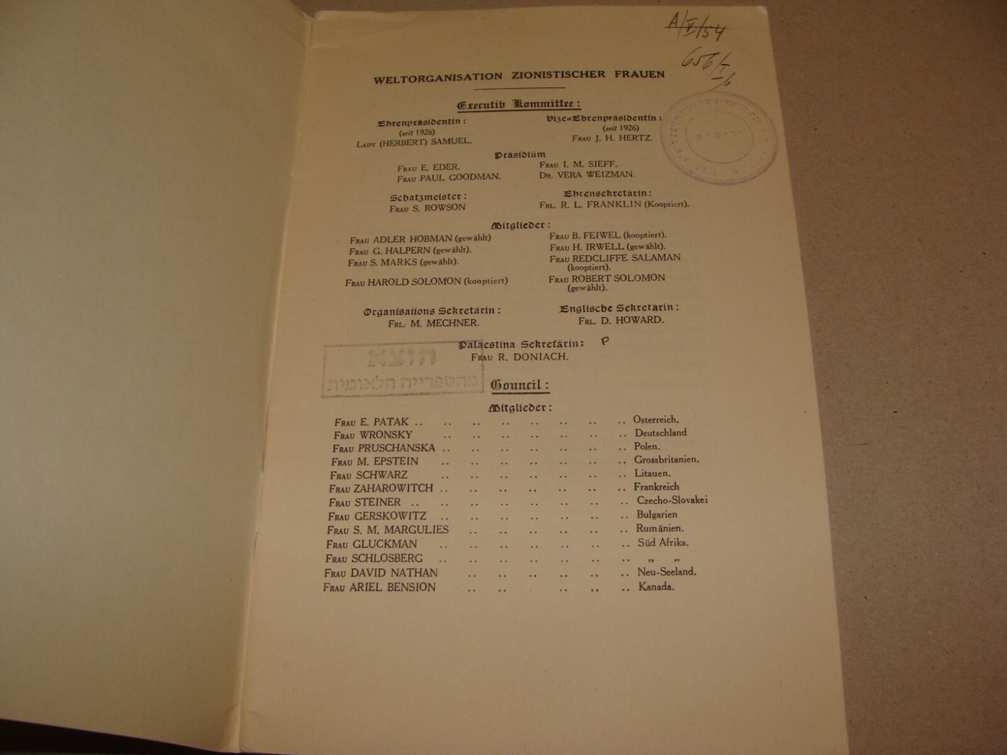 Report Jewish 1927 Judaica London UK Women Zionist Conference WIZO German