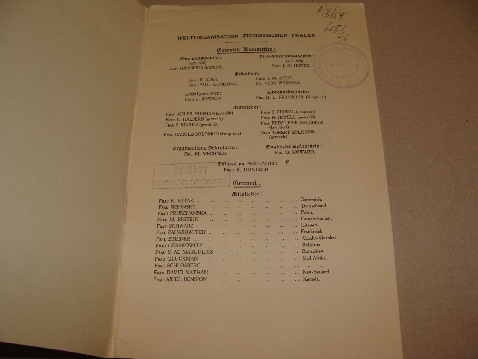 Report Jewish 1927 Judaica London UK Women Zionist Conference WIZO German