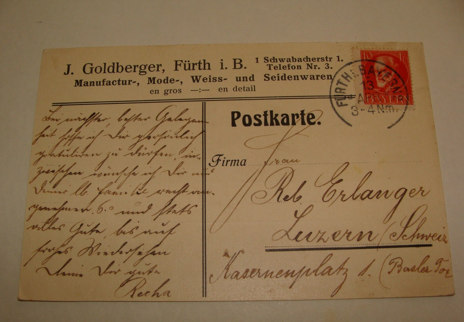 Germany Card Jewish Judaica 1916 German Furth Goldberger Stamp Postcard