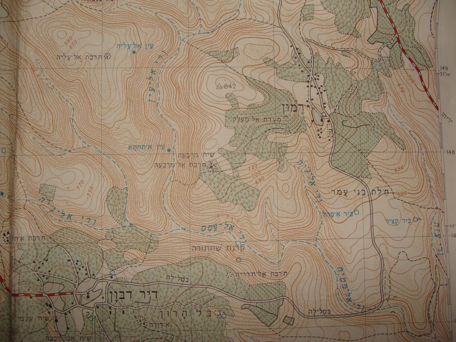 Map Palestine ISRAEL West Bank 1965 AL BIRA Ramallah Rammun Area Arab Villages