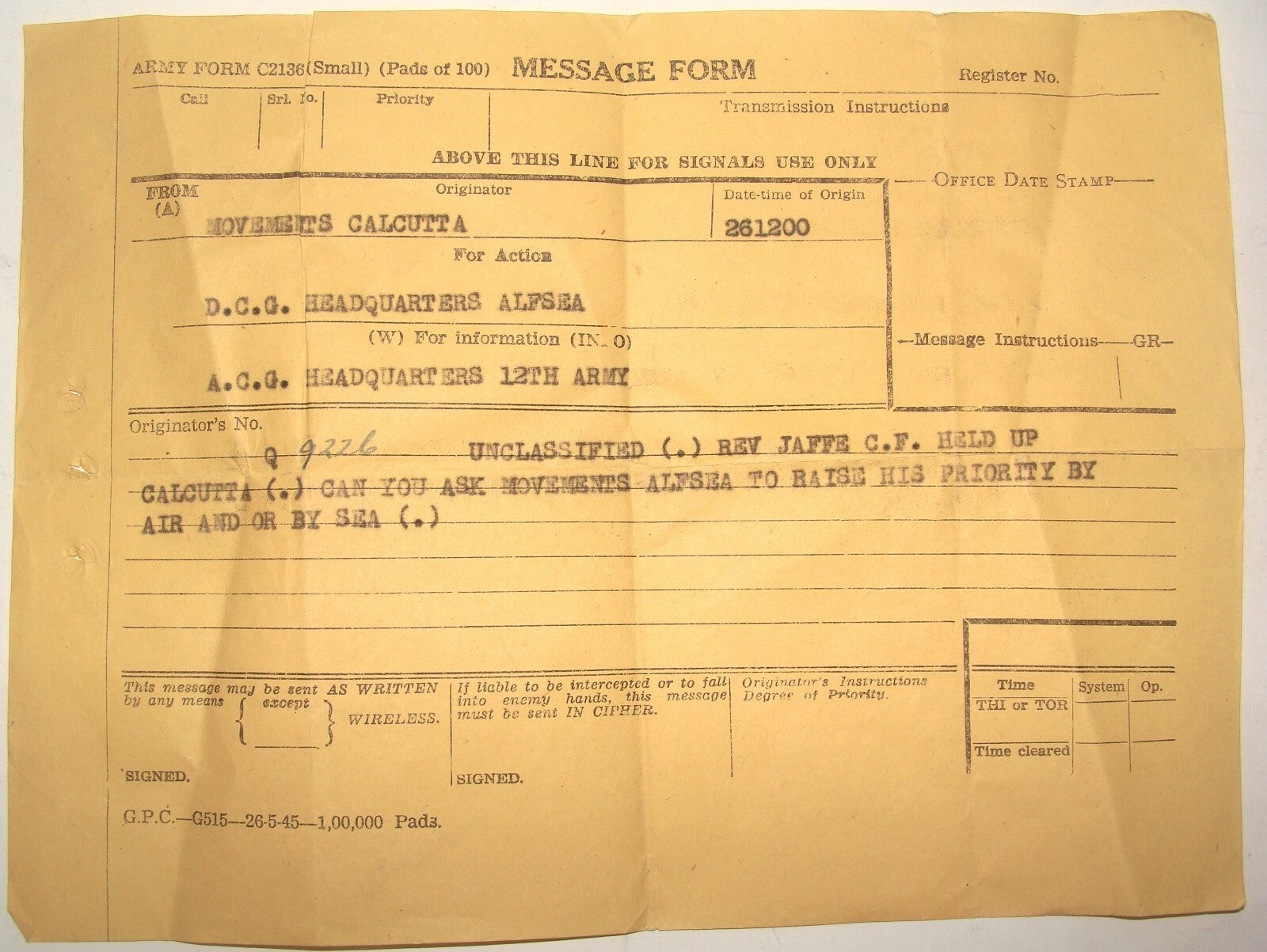 Jewish WW2 British Army South East Asia ALFSEA CALCUTTA Brigade Rabbi Jaffe