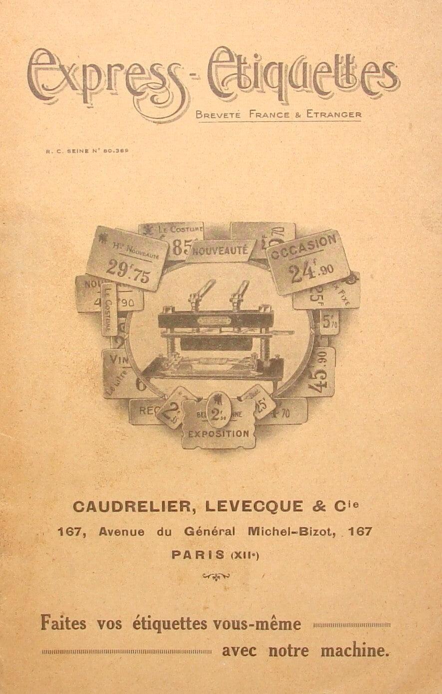 191? France EXPRESS ETIQUETTES Machine Label Stamp Sign Font Art Logo Caudrelier