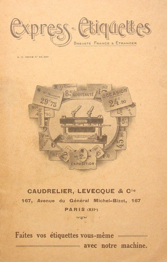 191? France EXPRESS ETIQUETTES Machine Label Stamp Sign Font Art Logo Caudrelier