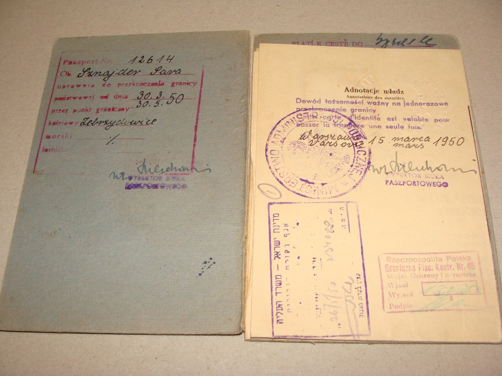 Card Jewish Judaica 1950 Poland Identity Passport Israel Visa
