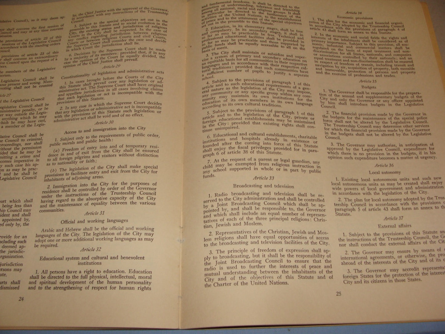 Report Israel 1950 United Nations Jordan Jerusalem Holy Places Question Post War