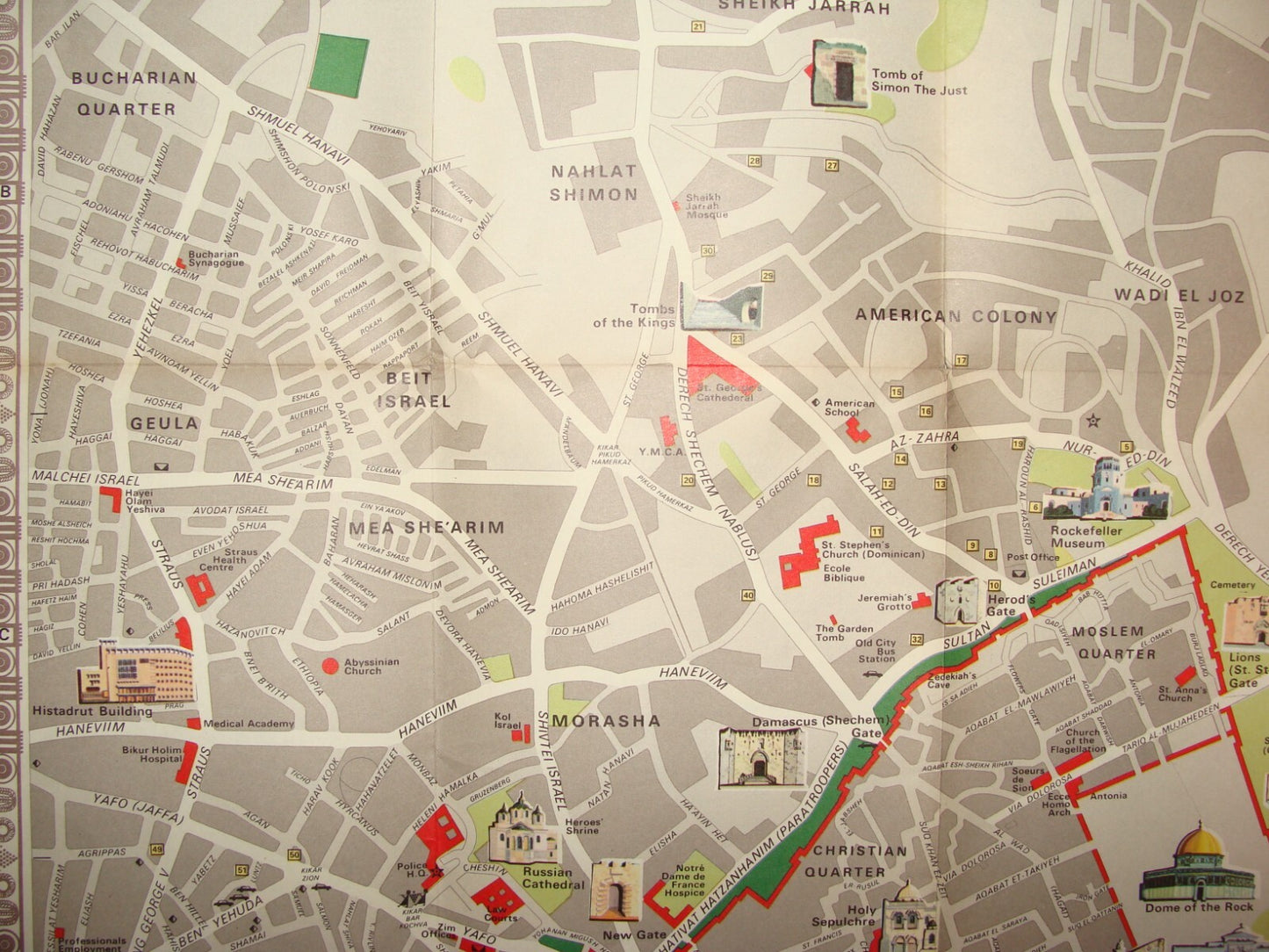 Map Jewish Judaica 1969 Israel Hebrew JERUSALEM Post Six Day War Color Guide