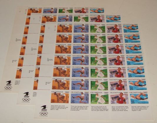 1990 United States OLYMPIAN Stamp Sheet x3 Olympics MNH