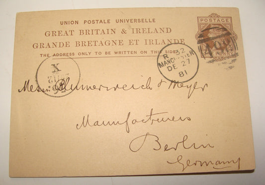 Germany 1881 Great Britain Ireland Stamp Postcard Manchester To   Berlin