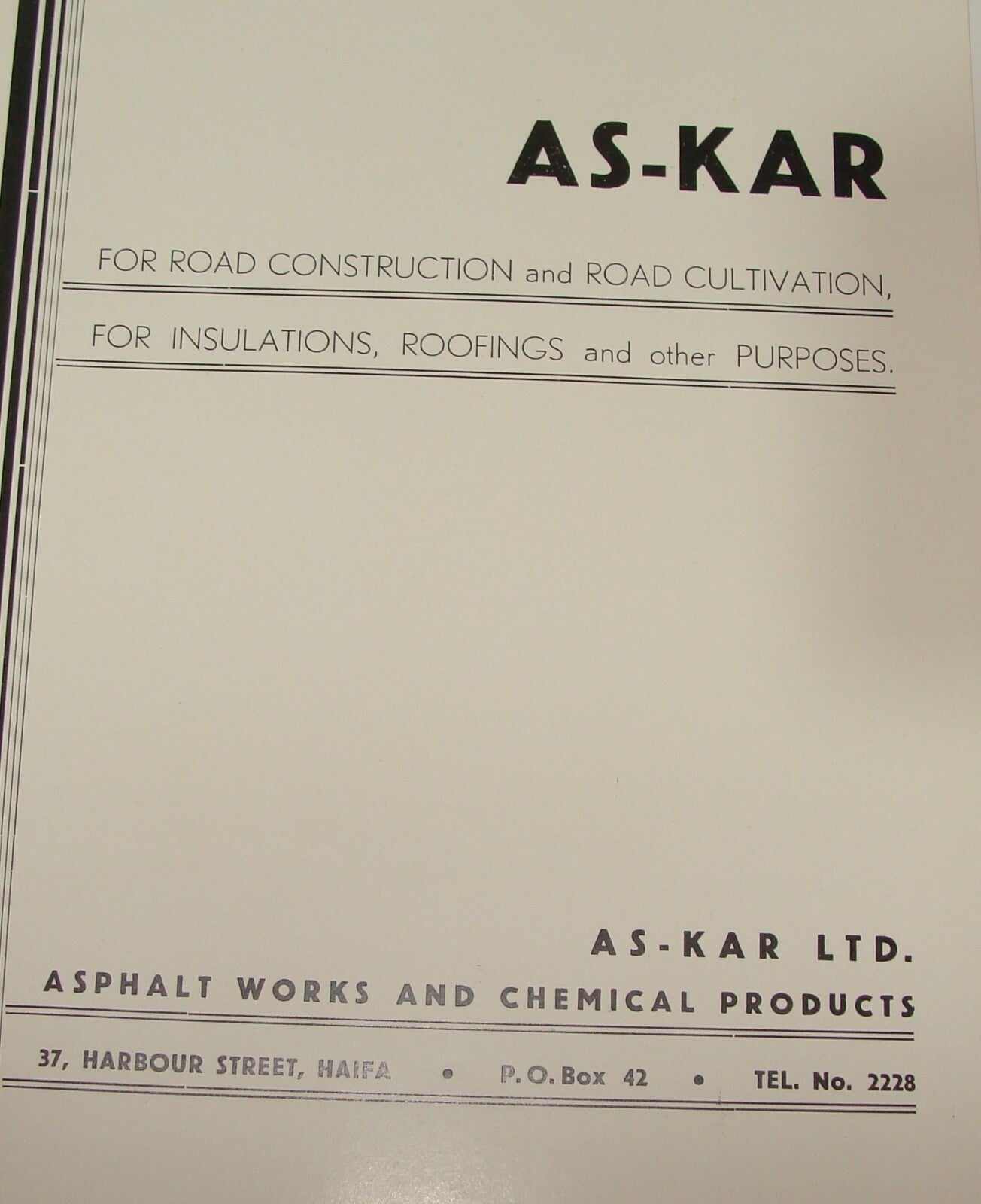 Ad Palestine Israel Israeli AS-KAR Road Construction Company Brochure Haifa