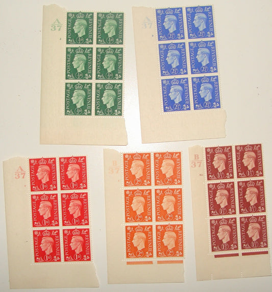 Great Britain 1937 George VI Stamp Postage Revenue Block Lot MNH