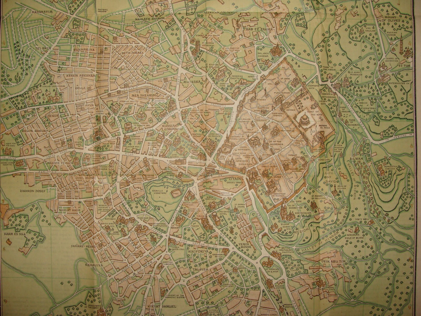 RARE 1941 Steimatzky’s Pictorial Map Jerusalem Palestine Israel Monson Litho