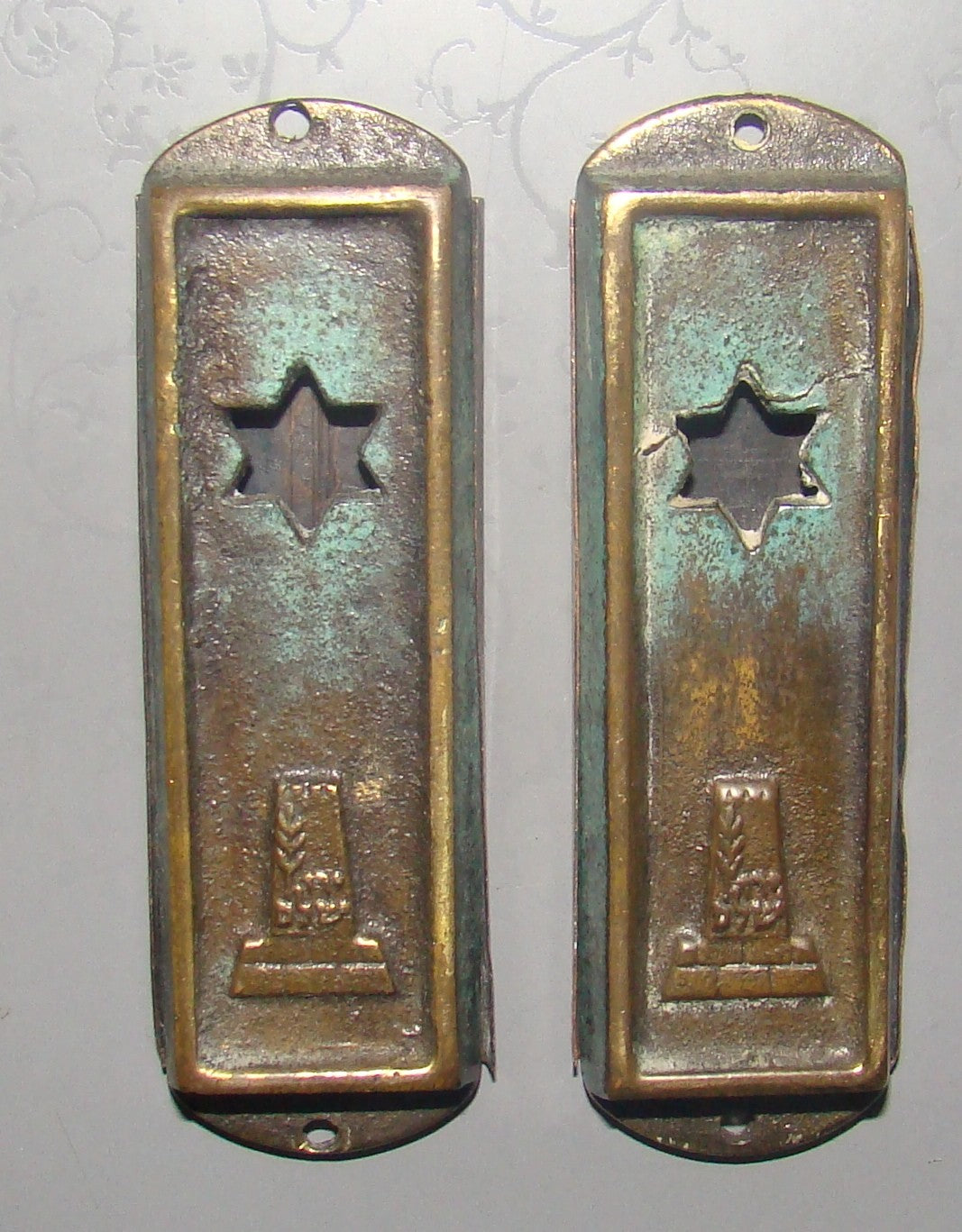 Jewish Judaica Vintage Israel Jerusalem Copper Mezuzah Scroll Case x2
