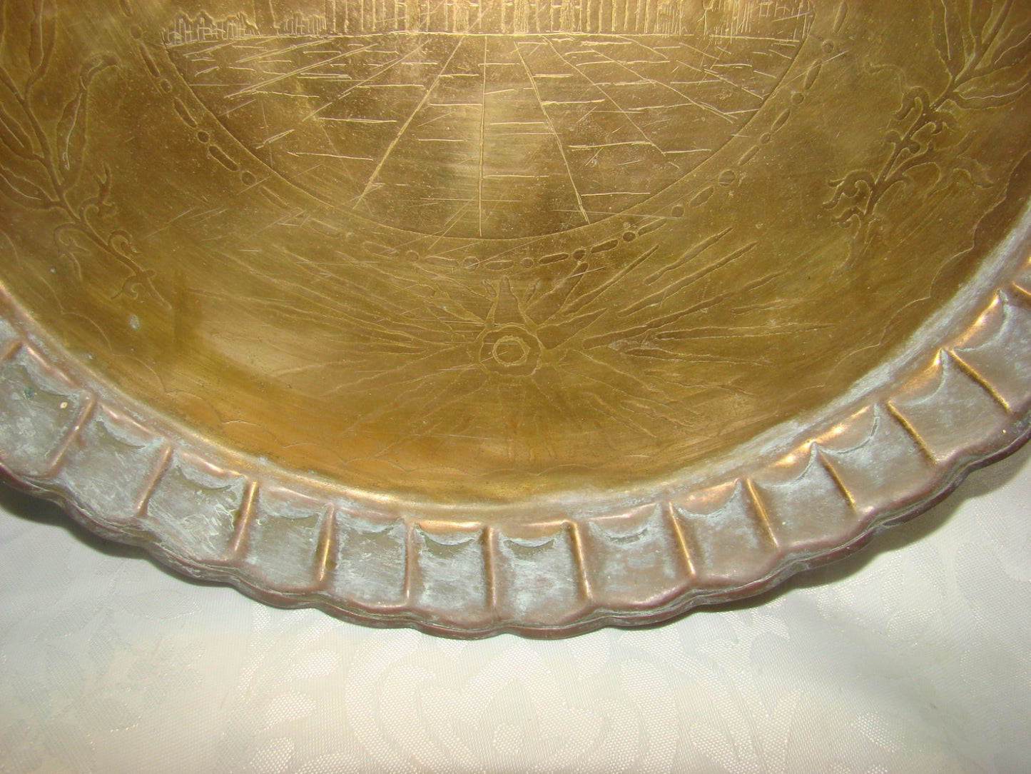 Jewish Judaica Rabbi Burnt Brass Plate Tray Temple Probably Bezalel Art