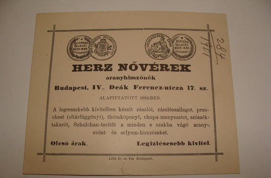 1900s Antique Hungary Budapest Business Card Gold Coins Rings ? Ad