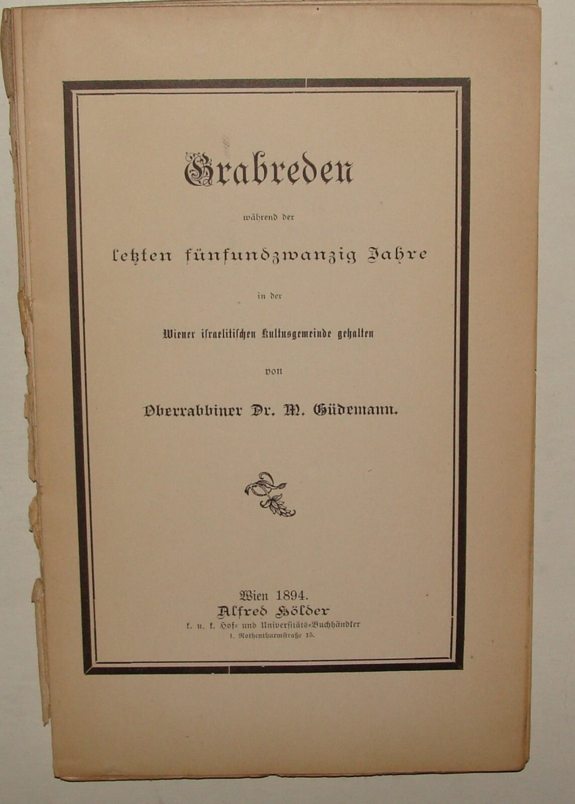 Judaica Judaica 1894 Austria Wien Gemran Rabbi Gudermann Booklet Eulogies