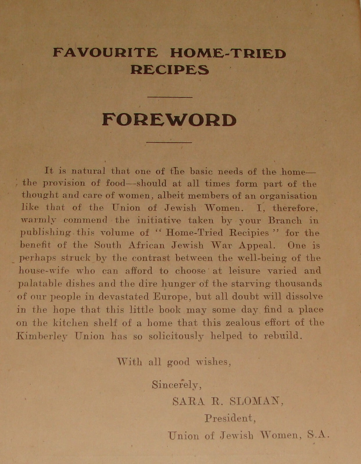 Book Jewish Judaica Kimberley South Africa HOME TRIED RECIPES Women Union