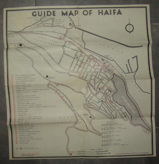 RARE Palestine Eretz Israel WW2 1945 British Army Sarafand Map Haifa Route Bus
