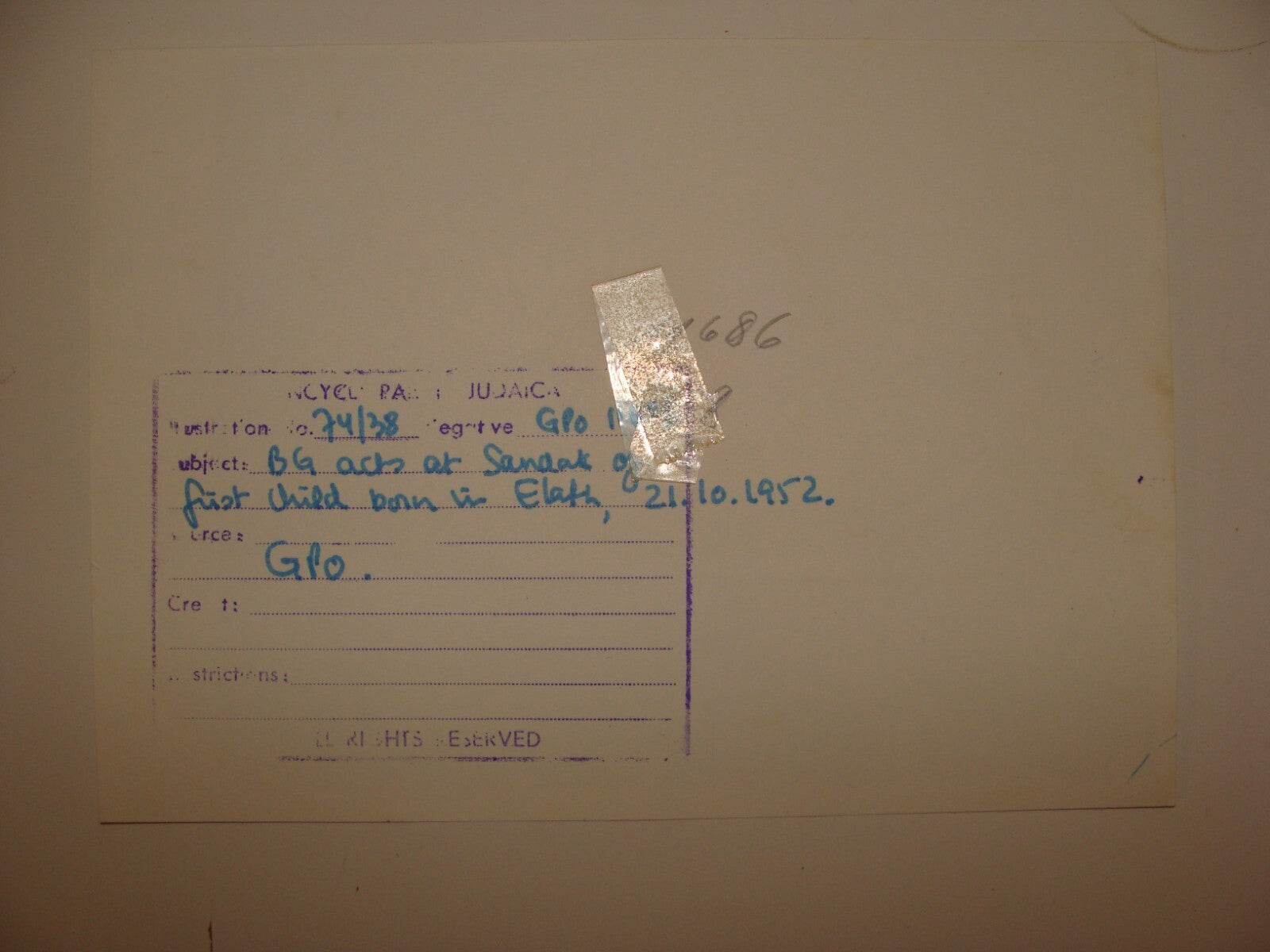 Pol Photo Print Jewish GPO , Judaica 1952 Israel Prime Minister DAVID BEN GURION