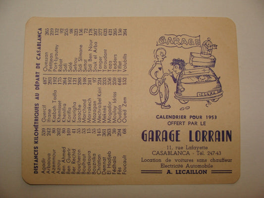 Morocco Casablanca Ad Flyer Garage Lorrain 1953 French Calendar