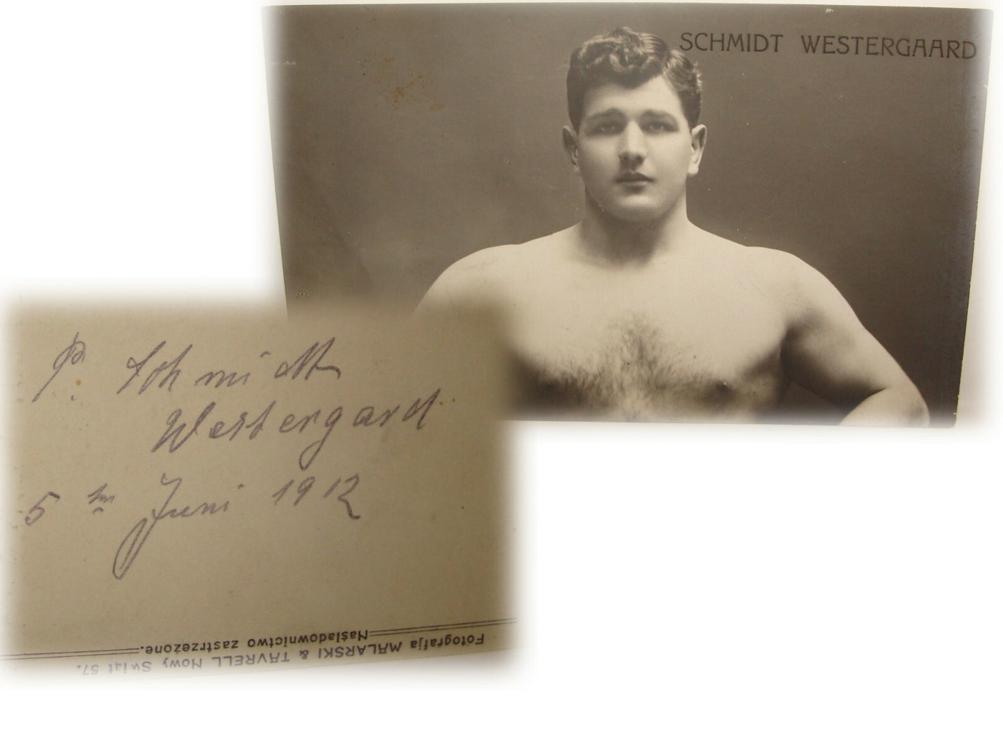 Germany 1912 German Wrestler SCHMIDT WESTERGAARD SIGNED AUTOGRAPH Photo Postcard