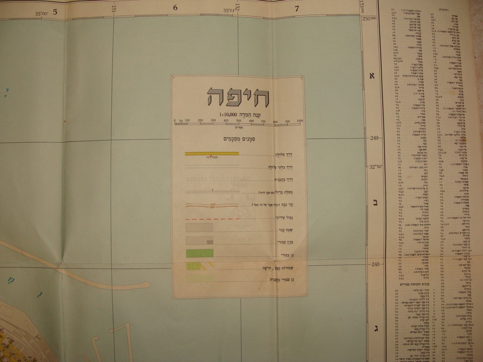 Jewish Judaica 1959 Israel HAIFA Map Large 1:10,000 Hebrew