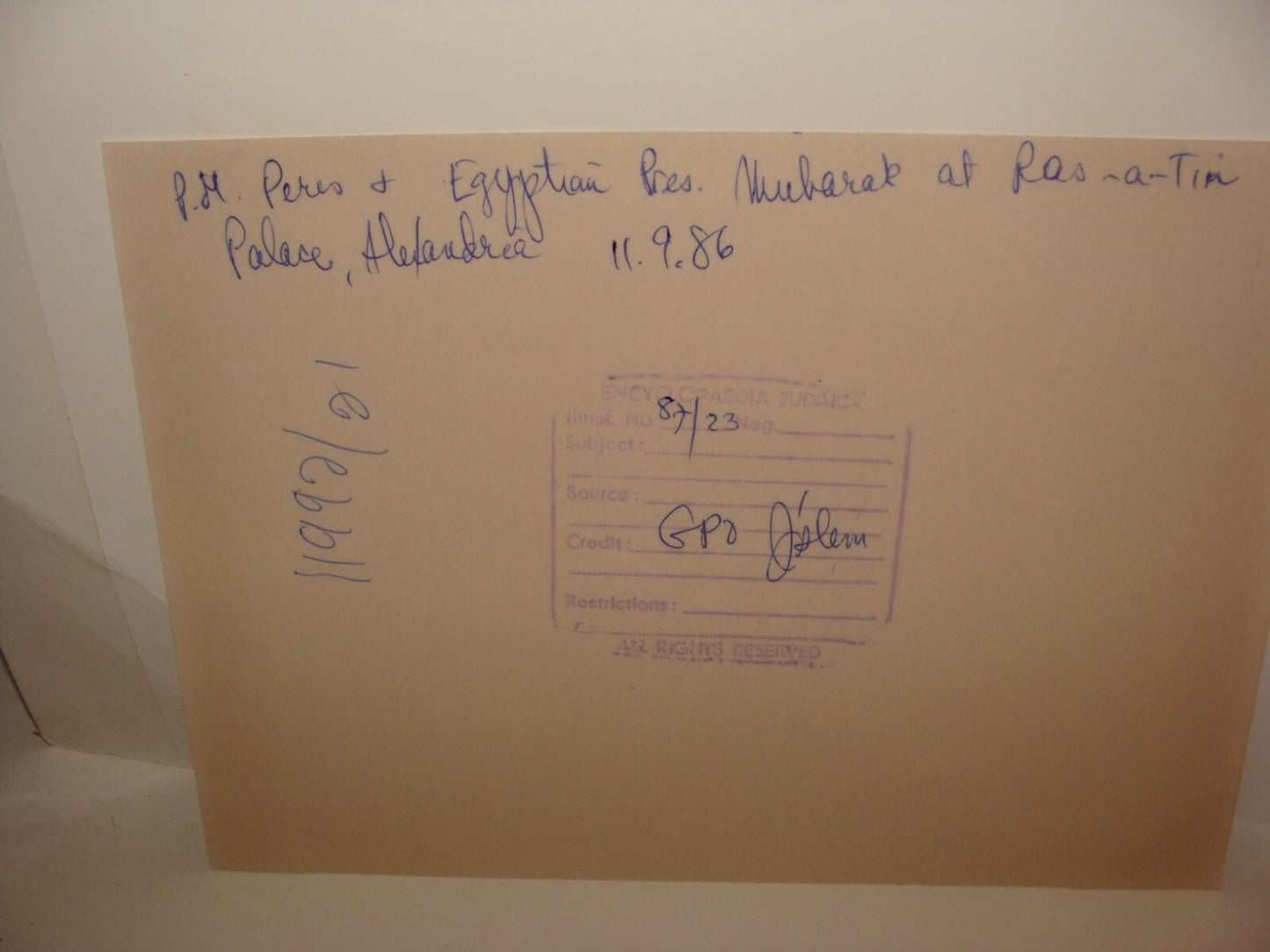 Pol Press Photo Israel Prime Minister Shimon Peres Egypt President Mubarak 1986