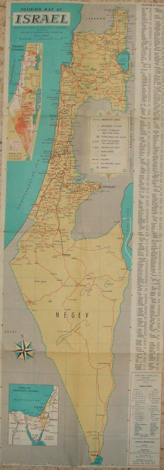 Map Jewish Judaica PRE 1967 Six Day War ISRAEL Israeli Touring Guide Bank Leumi