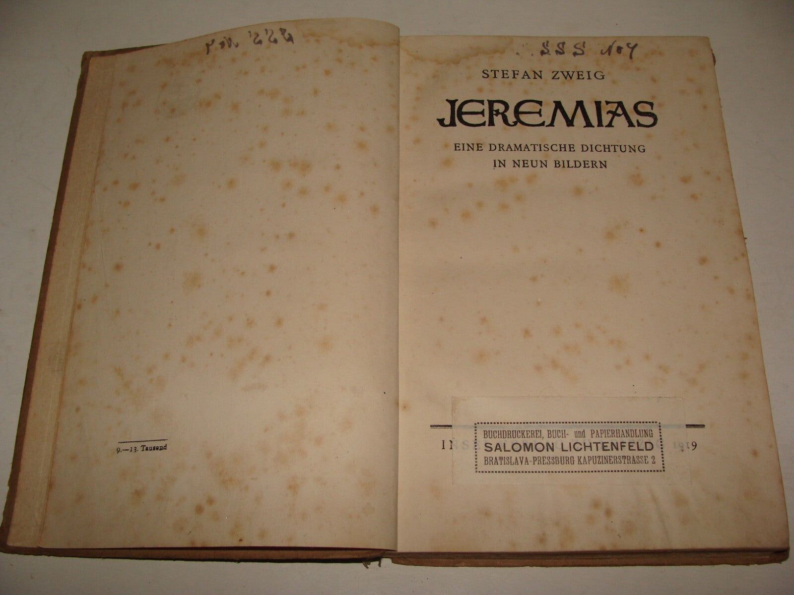 Germany Book Jewish Judaica German Leipzig 1919 Stefan Zweig Jeremias