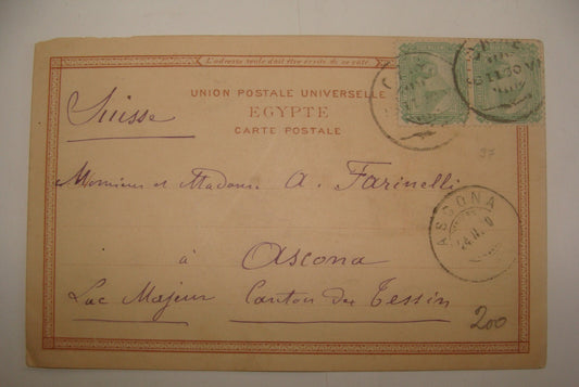 1900 EGYPT Souvenir Cairo Stamp Postcard To Switzerland Ascona